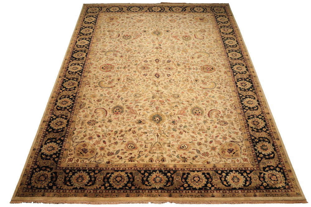 12x18 Beige, Black, Rust Color Hand Knotted Agra New Zealand Wool Traditional Oriental Rug