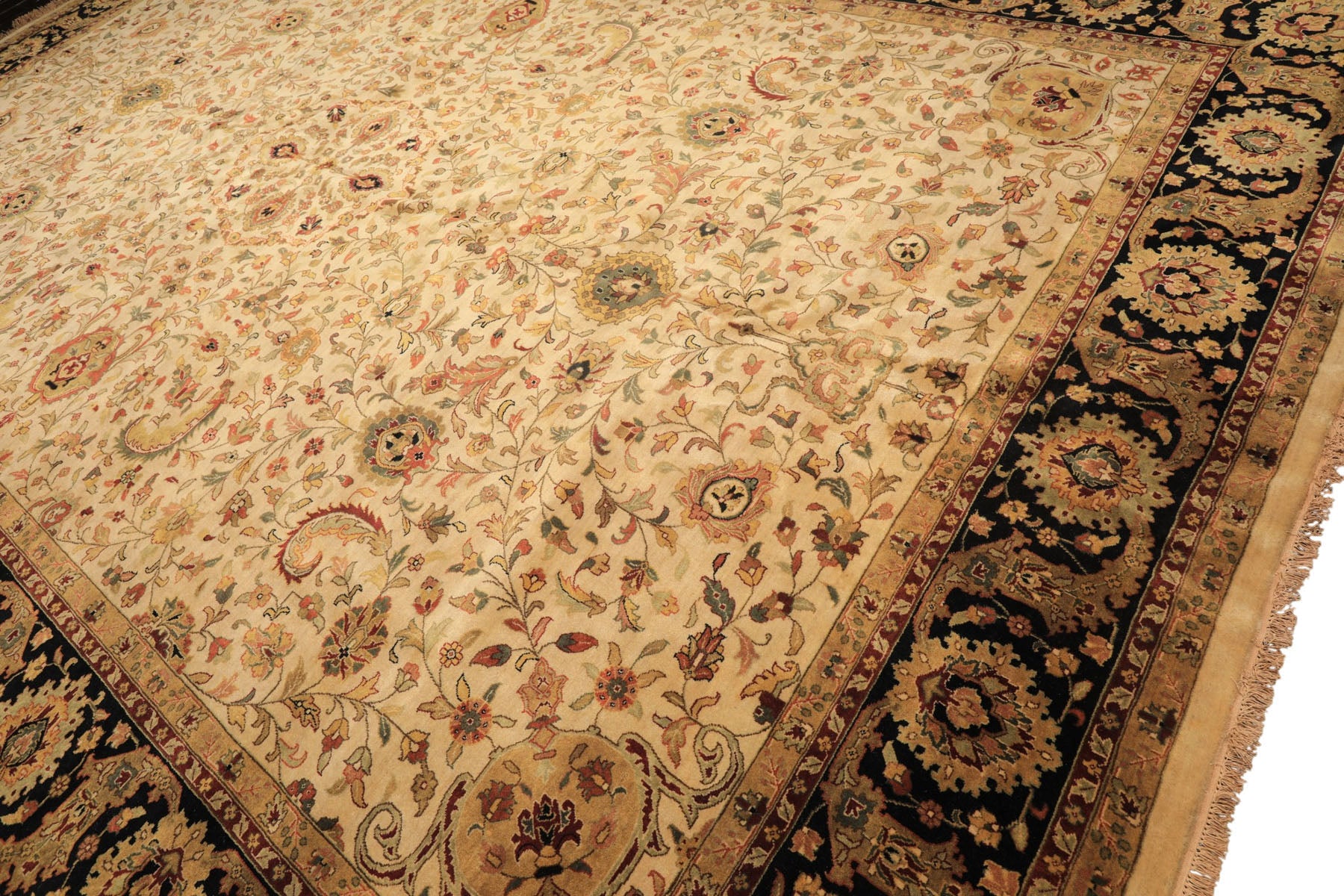 12x18 Beige, Black, Rust Color Hand Knotted Agra New Zealand Wool Traditional Oriental Rug