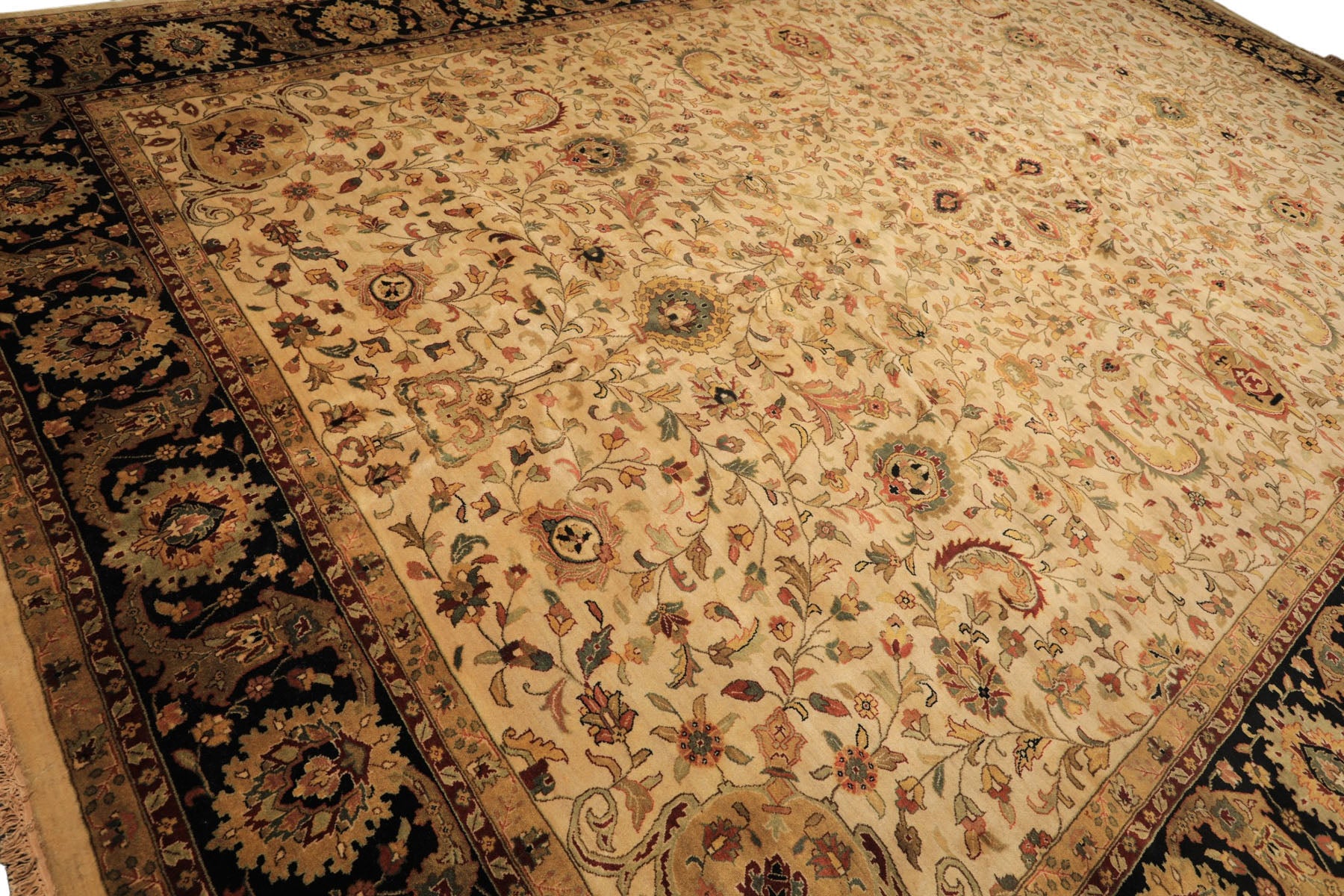 12x18 Beige, Black, Rust Color Hand Knotted Agra New Zealand Wool Traditional Oriental Rug