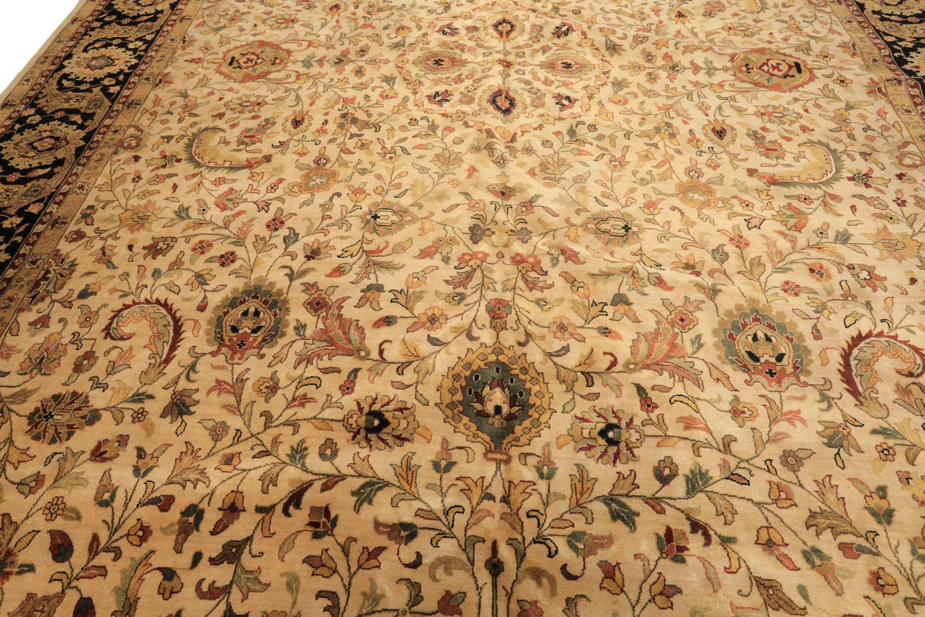 12x18 Beige, Black, Rust Color Hand Knotted Agra New Zealand Wool Traditional Oriental Rug