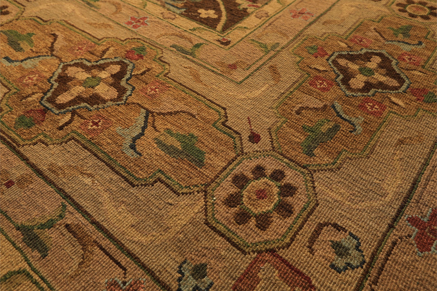 10x14 Brown, Moss, Gold Color Hand Knotted Soumak Wool Transitional Oriental Rug
