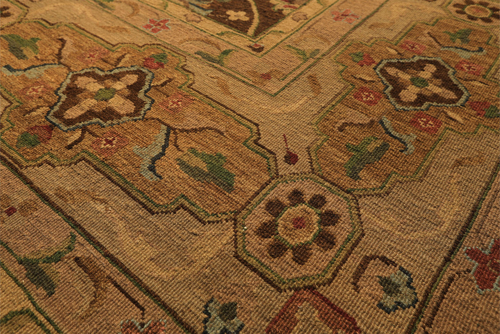 10x14 Brown, Moss, Gold Color Hand Knotted Soumak Wool Transitional Oriental Rug
