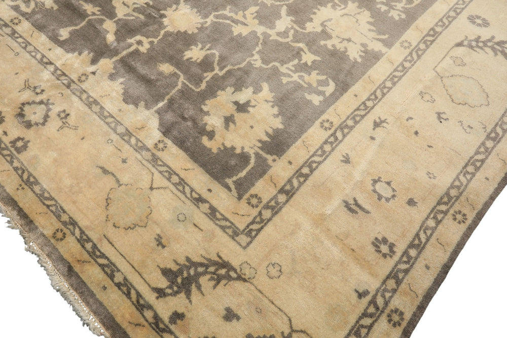 Palace Gray, Ivory, Light Gold Color Hand Knotted Oushak Wool Transitional Oriental Rug