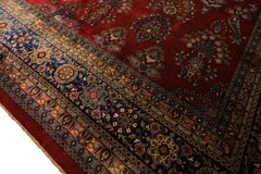 Runner Rusty Red, Navy, Mint Color Hand Knotted Sarouk New Zealand Wool Traditional Oriental Rug