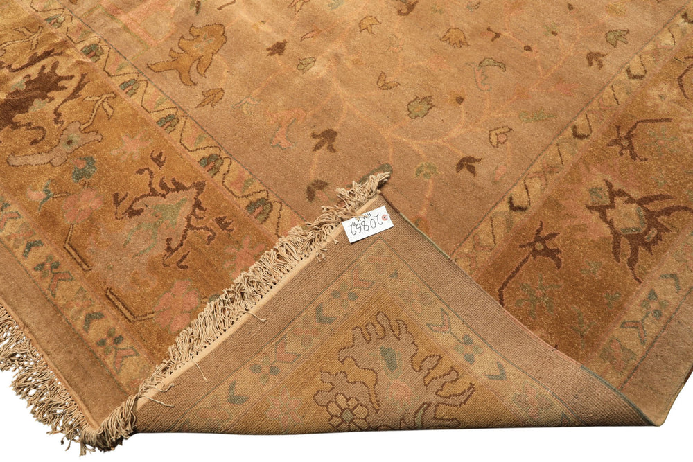 Palace Tan, Gold, Turquoise Color Hand Knotted Oushak Wool Transitional Oriental Rug