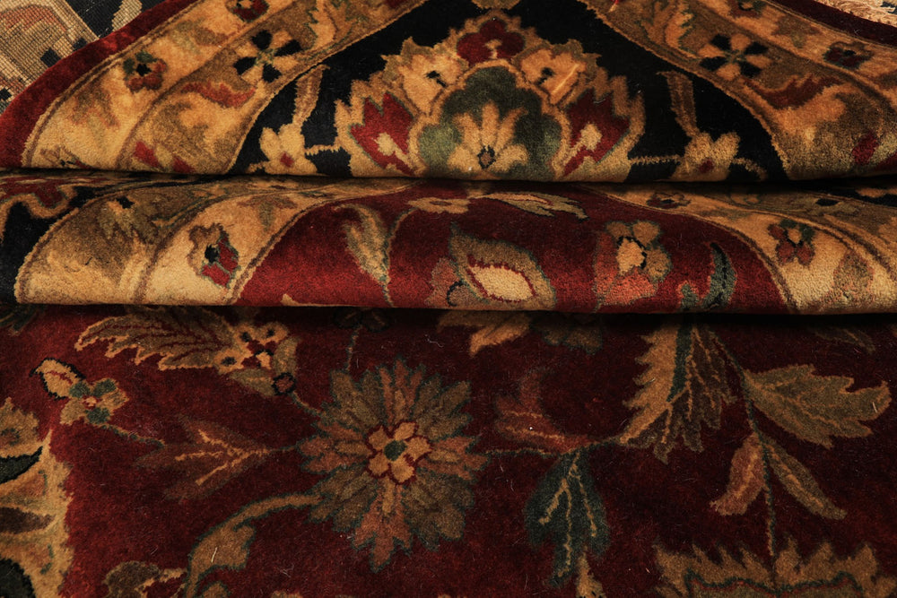 12x18 Burgundy, Black, Green Color Hand Knotted Agra New Zealand Wool Traditional Oriental Rug