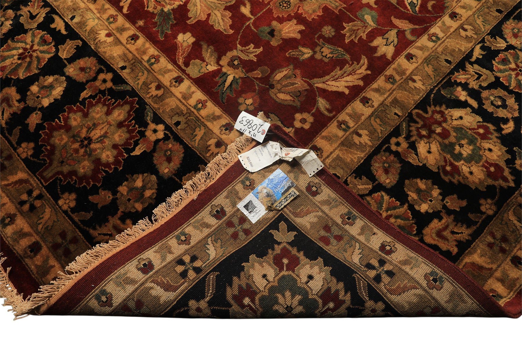 12x18 Burgundy, Black, Green Color Hand Knotted Agra New Zealand Wool Traditional Oriental Rug