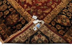 12x18 Burgundy, Black, Green Color Hand Knotted Agra New Zealand Wool Traditional Oriental Rug