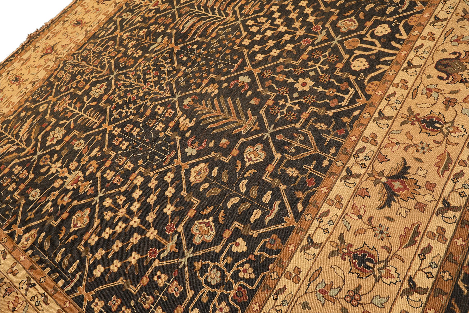 Square Charcoal, Tan, Rust Color Hand Knotted Soumak Wool Transitional Oriental Rug