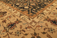 Square Charcoal, Tan, Rust Color Hand Knotted Soumak Wool Transitional Oriental Rug