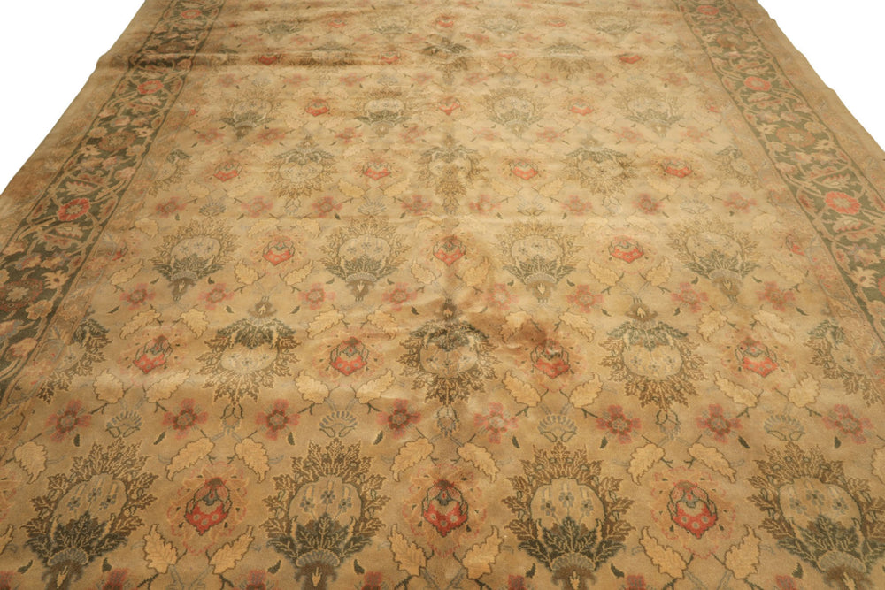 9x13 Beige, Moss, Sage Color Hand Knotted Oushak Wool Transitional Oriental Rug