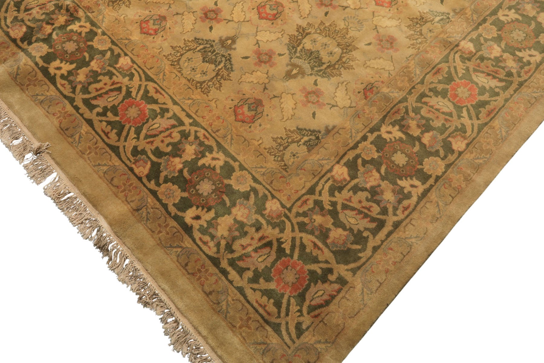 9x13 Beige, Moss, Sage Color Hand Knotted Oushak Wool Transitional Oriental Rug