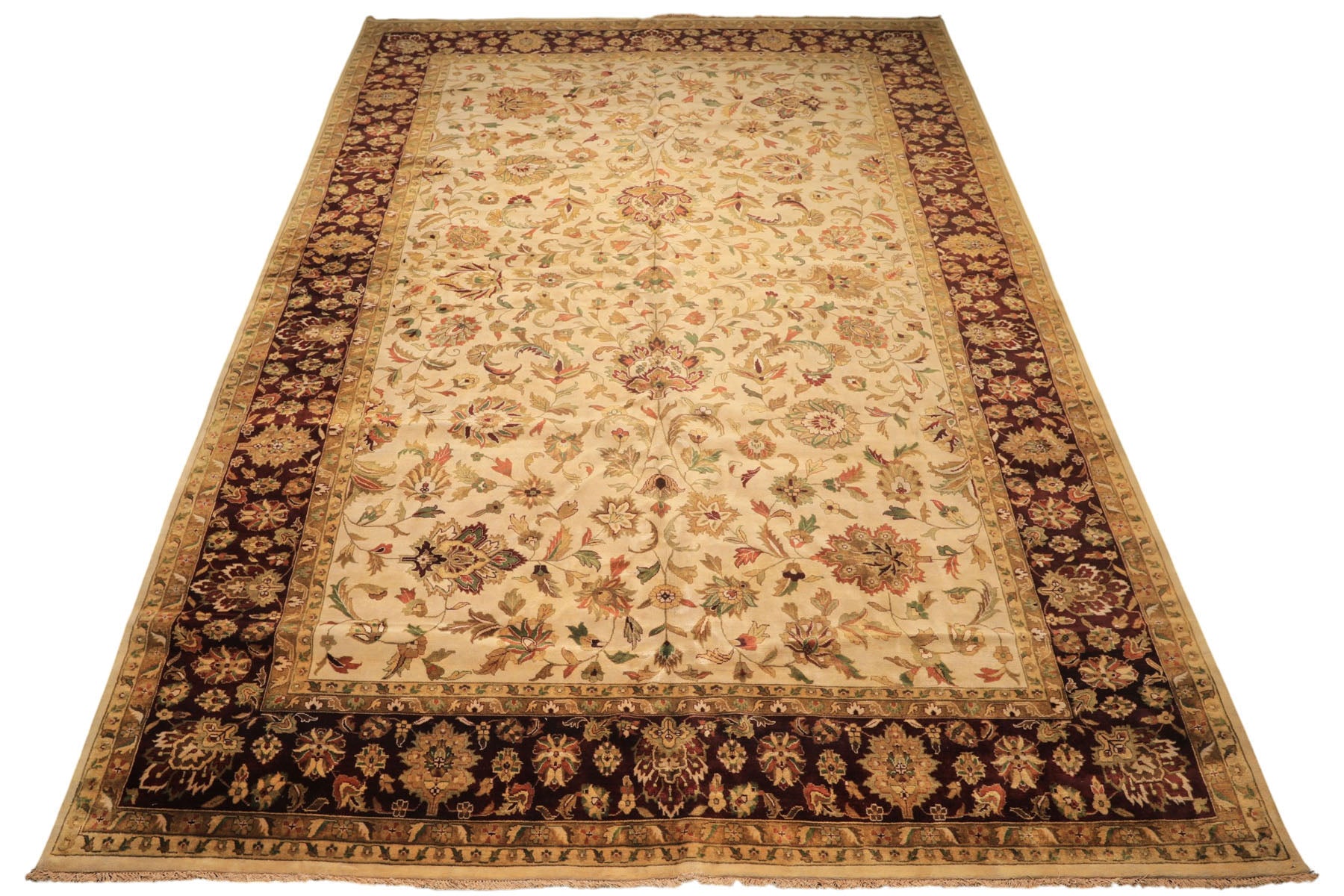 12x18 Beige, Maroon, Sage Color Hand Knotted Agra New Zealand Wool Traditional Oriental Rug