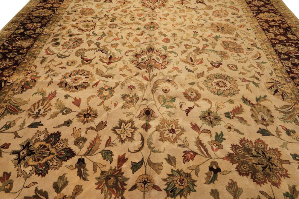 12x18 Beige, Maroon, Sage Color Hand Knotted Agra New Zealand Wool Traditional Oriental Rug