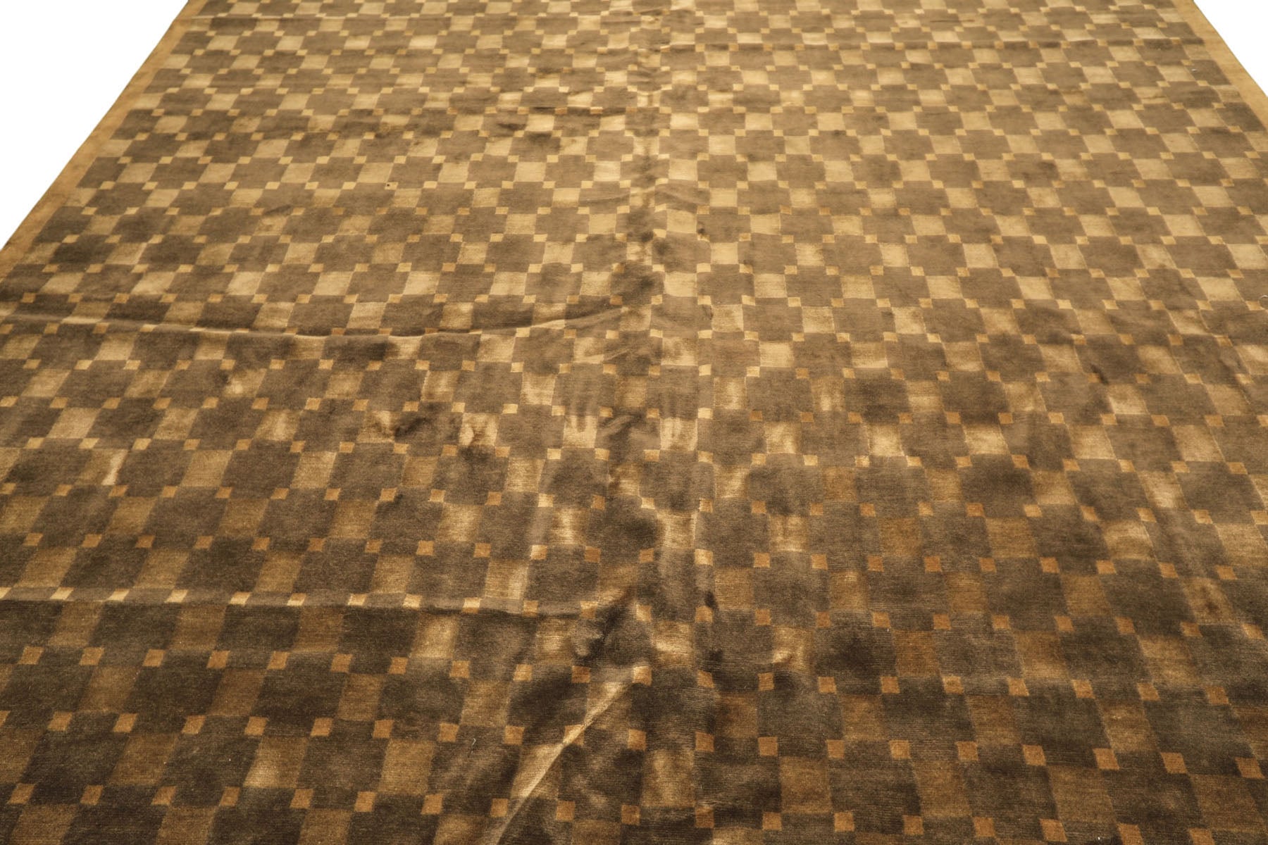 10x14 Tan, Olive, Green Color Hand Knotted Tibetan New Zealand Wool Transitional Oriental Rug
