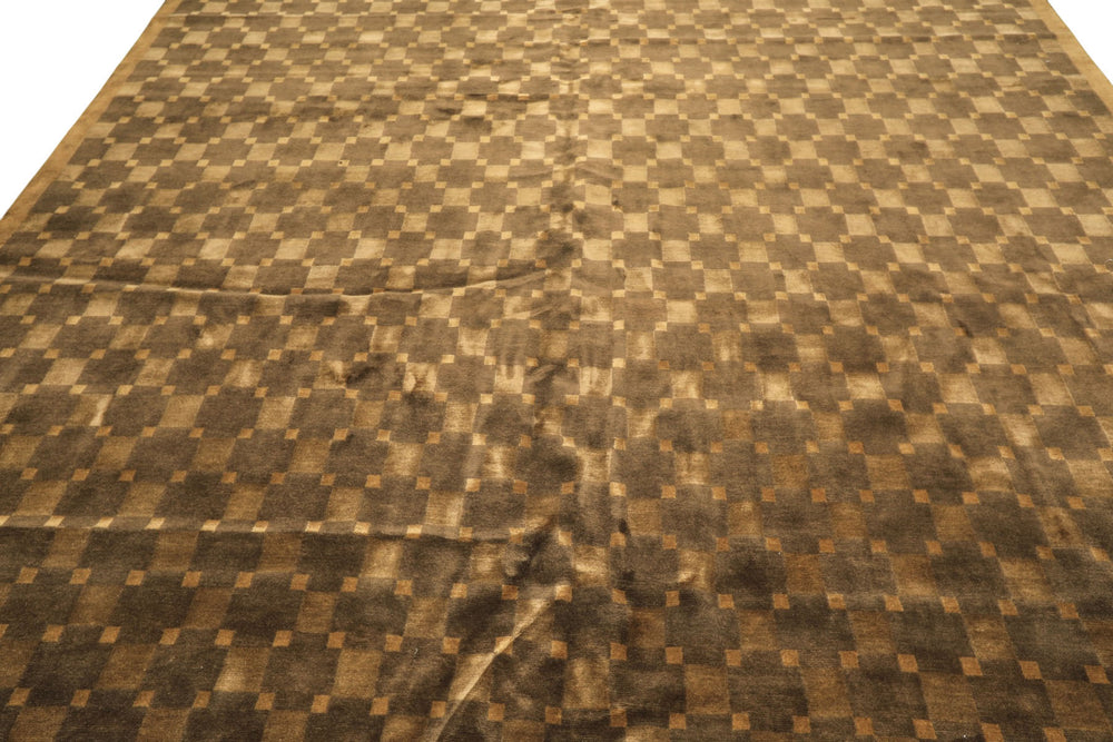 10x14 Tan, Olive, Green Color Hand Knotted Tibetan New Zealand Wool Transitional Oriental Rug