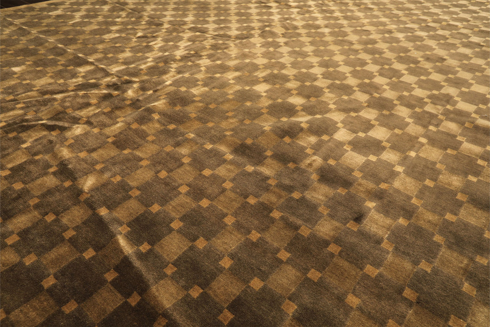 10x14 Tan, Olive, Green Color Hand Knotted Tibetan New Zealand Wool Transitional Oriental Rug