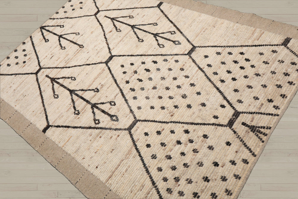 5x7 Beige, Charcoal, Color Hand Knotted Afghan Moroccan 100% Wool Modern Oriental Rug