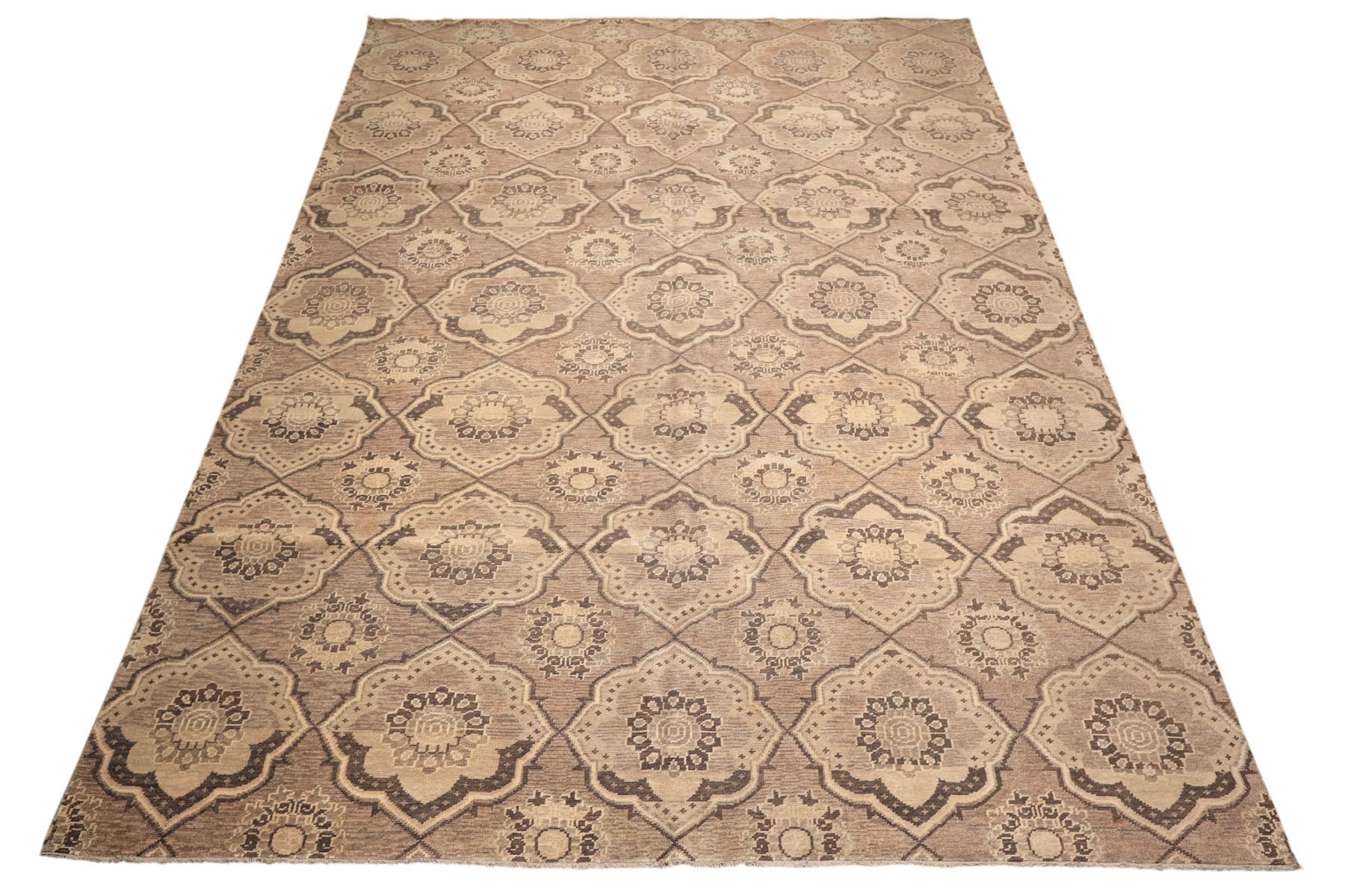 9x13 Taupe, Beige, Brown Color Hand Knotted Oushak Wool Transitional Oriental Rug