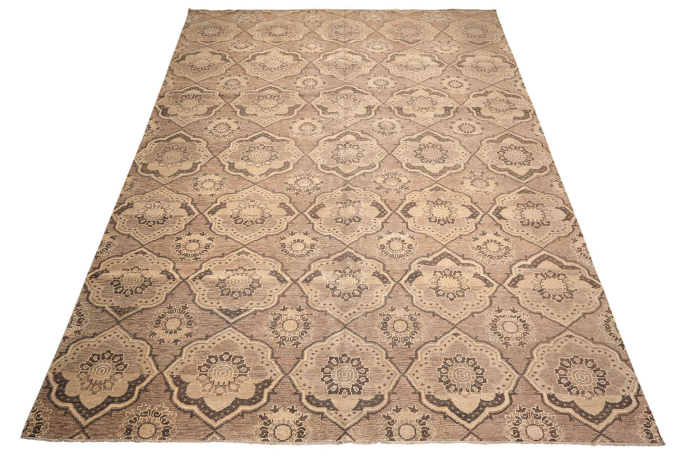 9x13 Taupe, Beige, Brown Color Hand Knotted Oushak Wool Transitional Oriental Rug