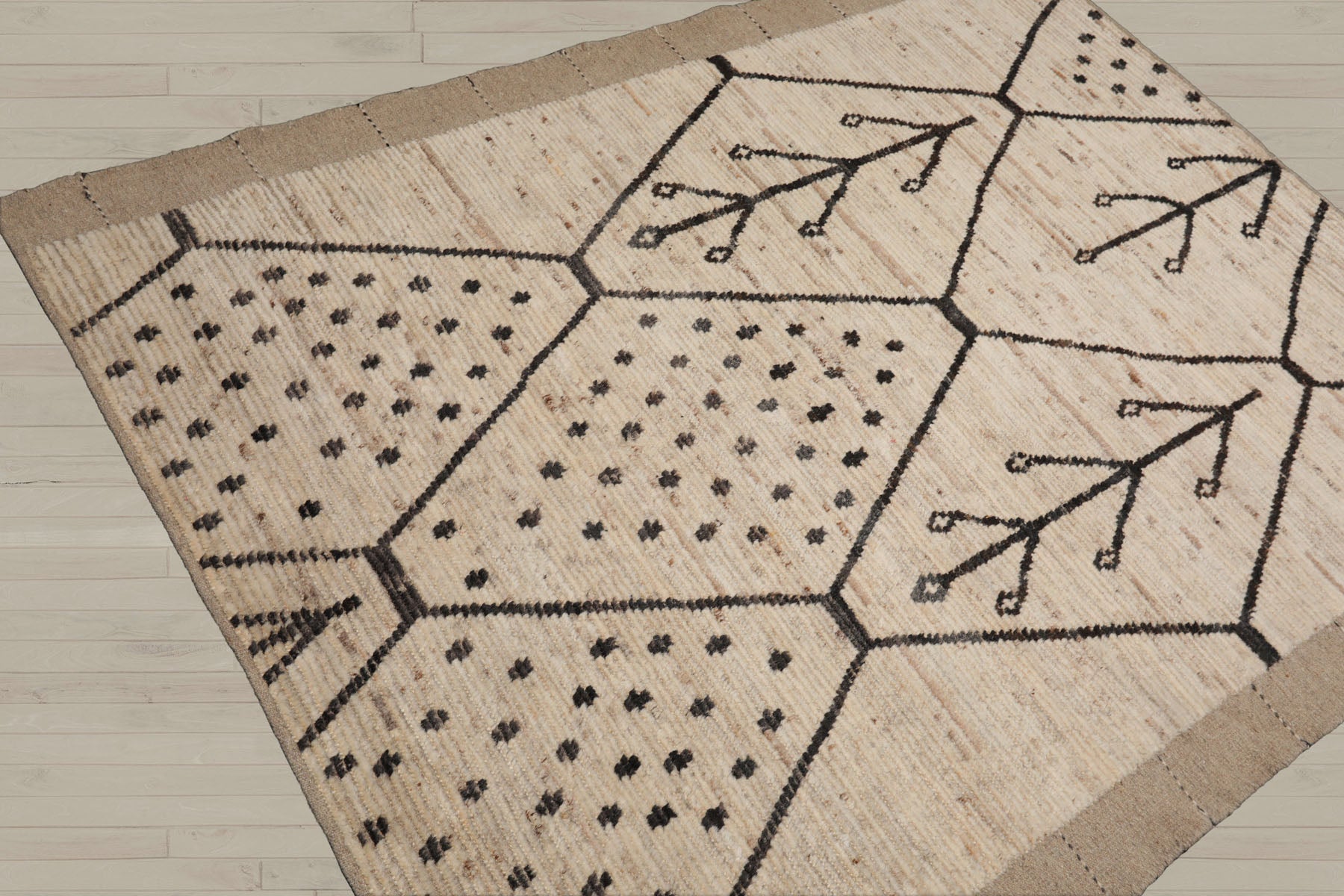 5x7 Beige, Charcoal, Color Hand Knotted Afghan Moroccan 100% Wool Modern Oriental Rug