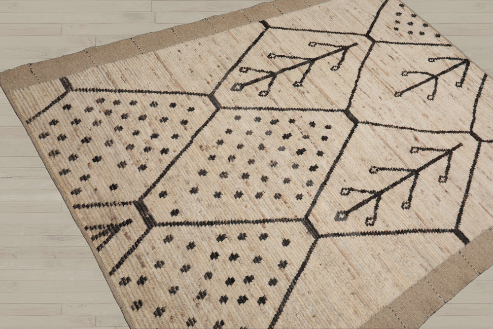 5x7 Beige, Charcoal, Color Hand Knotted Afghan Moroccan 100% Wool Modern Oriental Rug