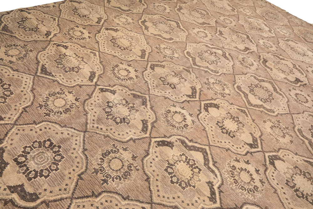 9x13 Taupe, Beige, Brown Color Hand Knotted Oushak Wool Transitional Oriental Rug