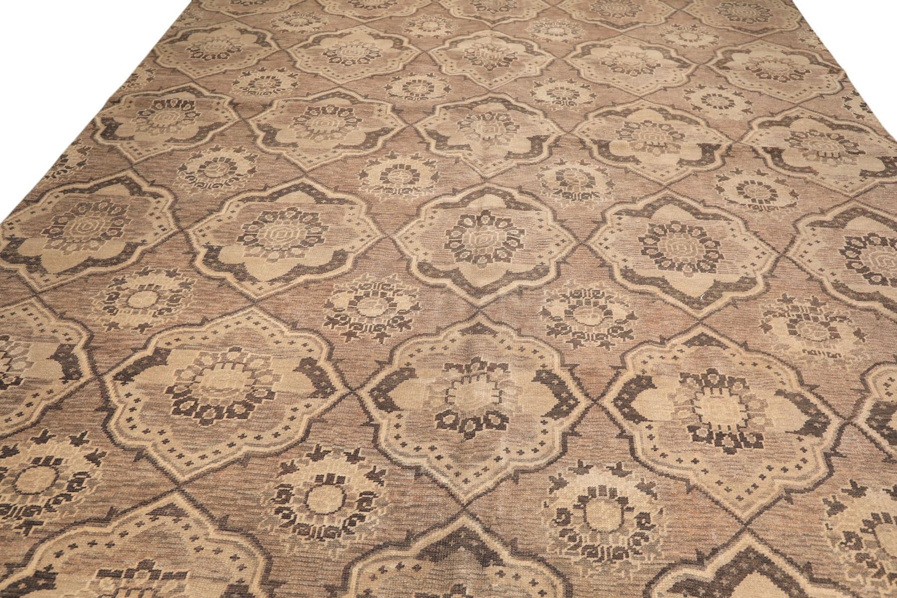 9x13 Taupe, Beige, Brown Color Hand Knotted Oushak Wool Transitional Oriental Rug