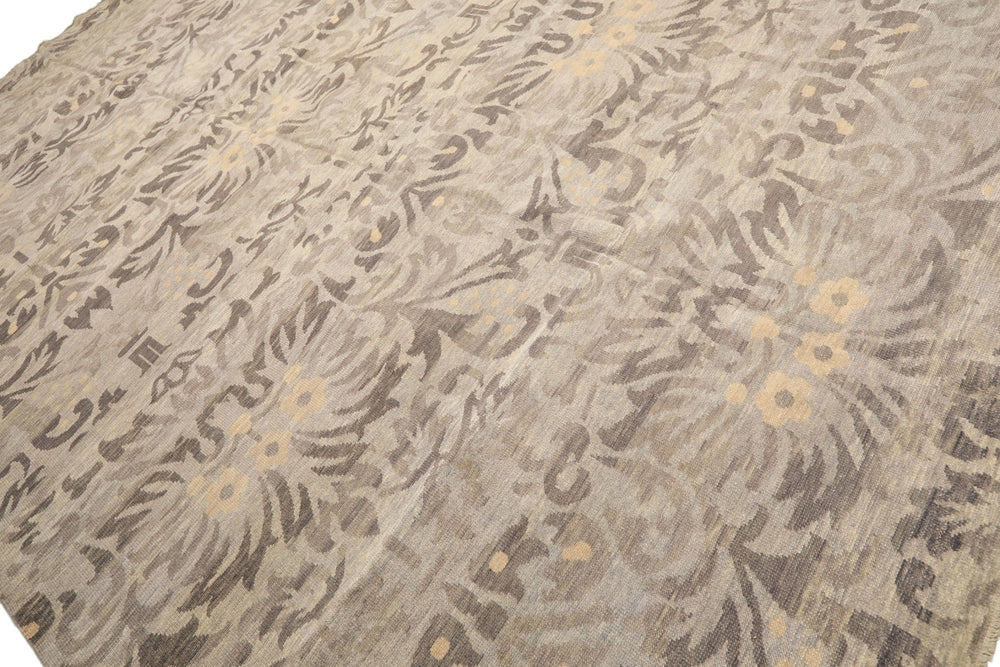Multi Size Silver Beige Gray Color Hand Knotted Oushak Wool Transitional Oriental Rug