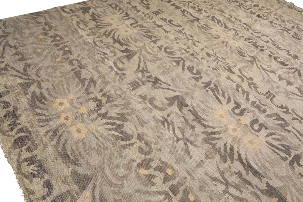 Multi Size Silver Beige Gray Color Hand Knotted Oushak Wool Transitional Oriental Rug