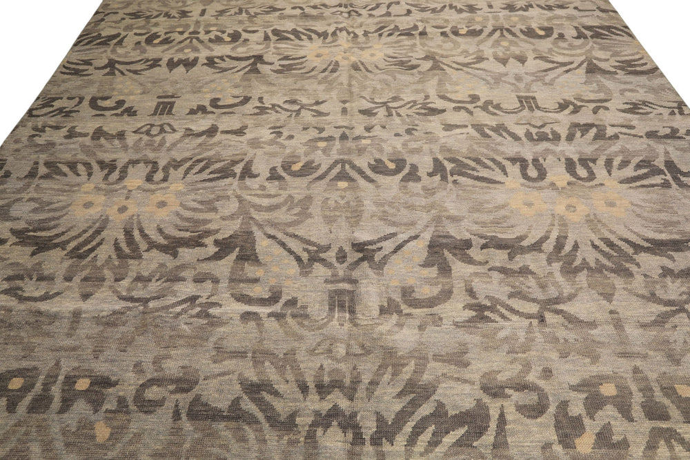 Multi Size Silver Beige Gray Color Hand Knotted Oushak Wool Transitional Oriental Rug