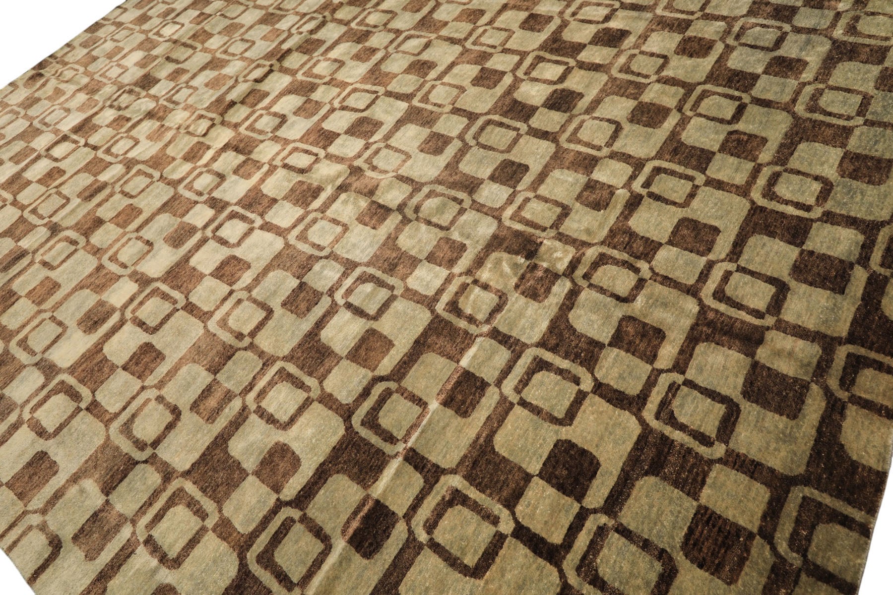 10x14 Seafoam, Brown, Color Hand Knotted Tibetan New Zealand Wool Transitional Oriental Rug