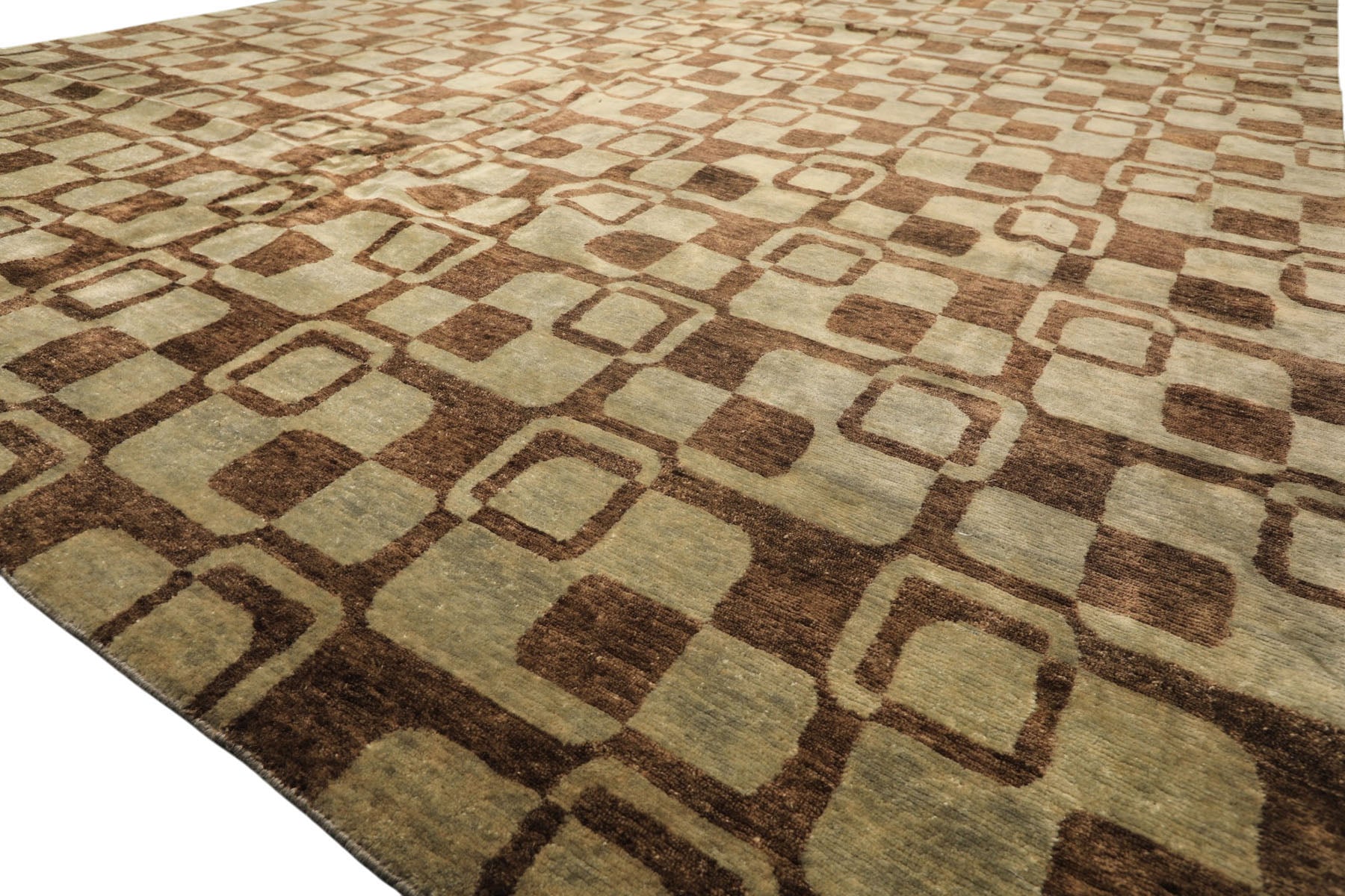 10x14 Seafoam, Brown, Color Hand Knotted Tibetan New Zealand Wool Transitional Oriental Rug