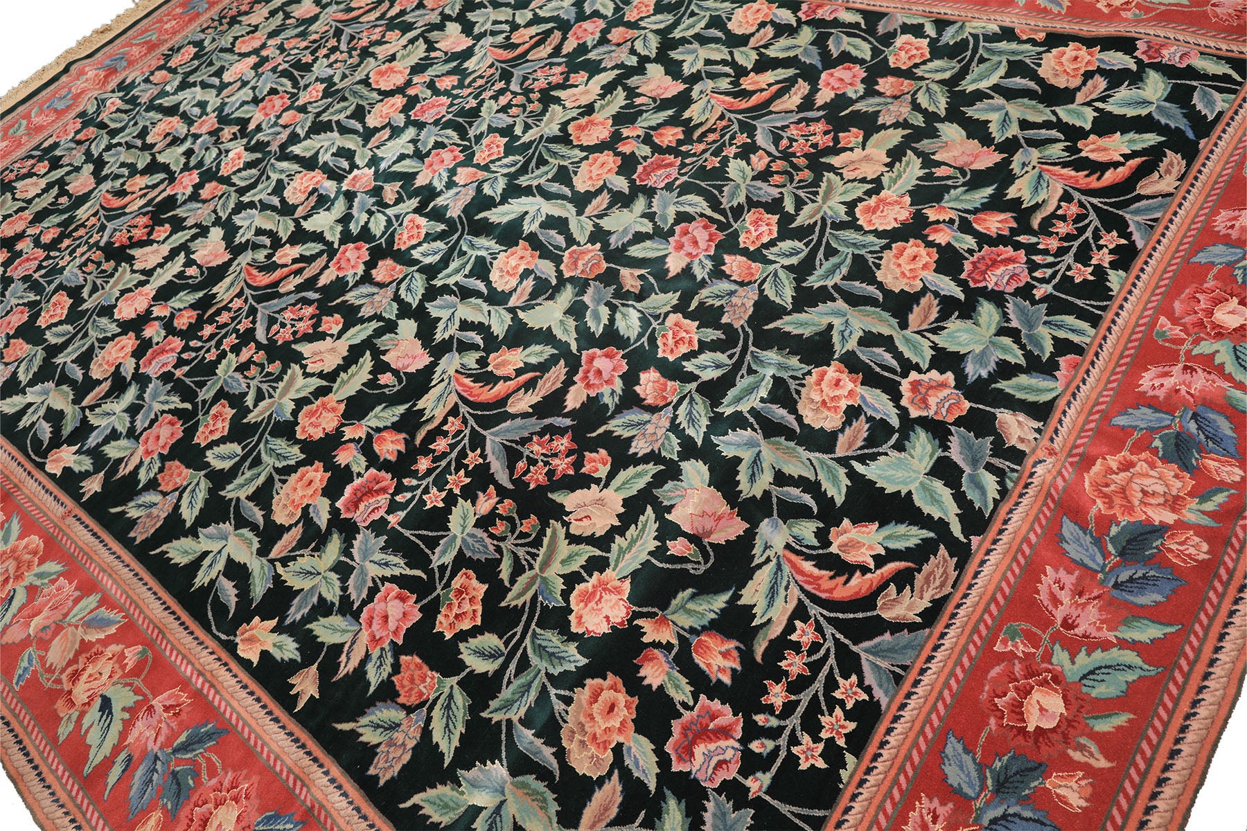 10x14 Emerald, Pink, Rose Color Hand Knotted Sino Persian Wool & Silk Traditional Oriental Rug