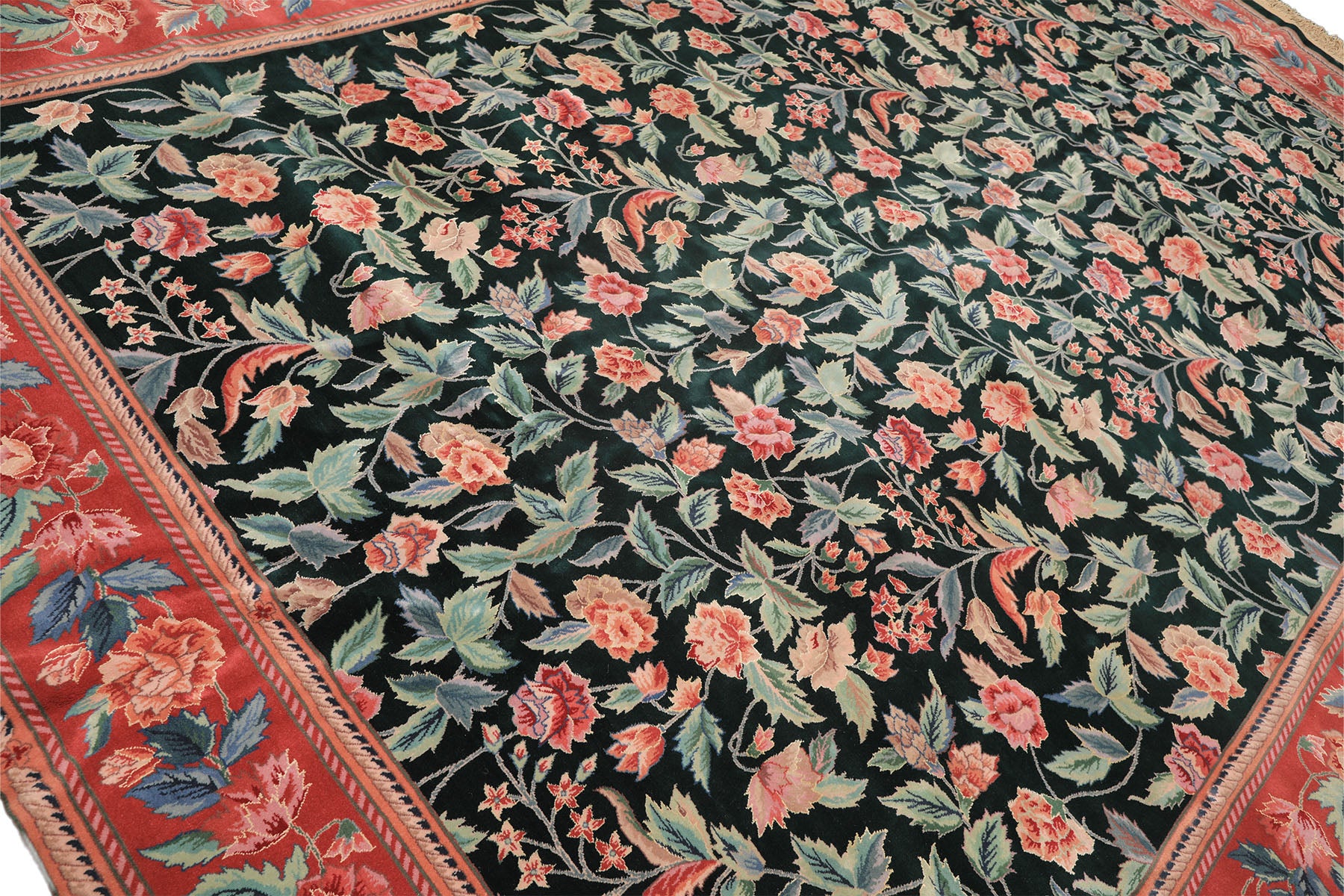10x14 Emerald, Pink, Rose Color Hand Knotted Sino Persian Wool & Silk Traditional Oriental Rug
