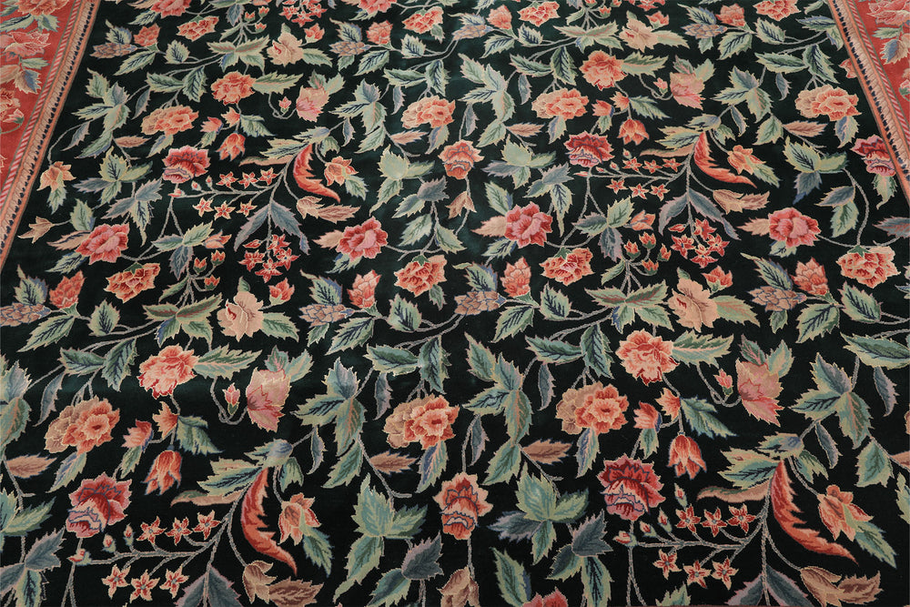 10x14 Emerald, Pink, Rose Color Hand Knotted Sino Persian Wool & Silk Traditional Oriental Rug