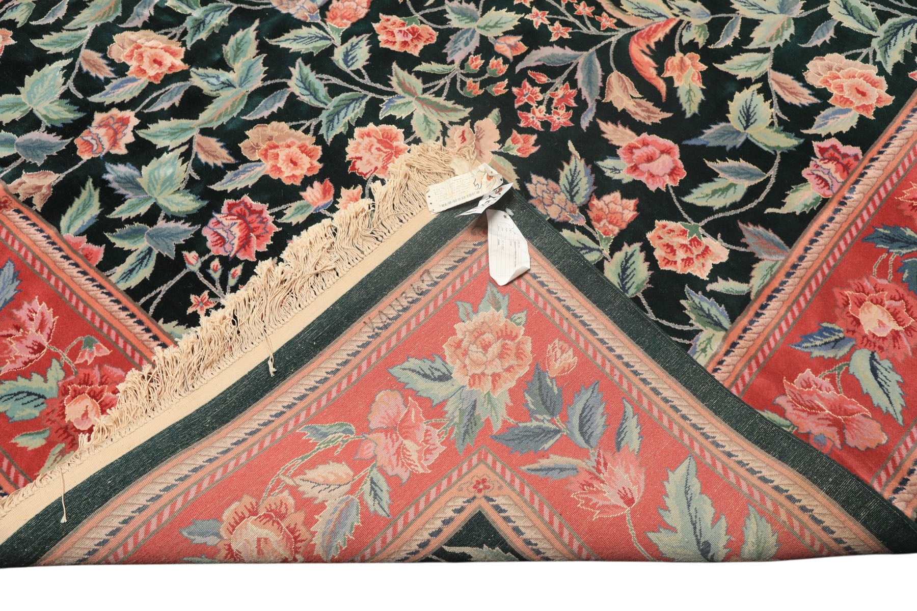 10x14 Emerald, Pink, Rose Color Hand Knotted Sino Persian Wool & Silk Traditional Oriental Rug