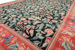 10x14 Emerald, Pink, Rose Color Hand Knotted Sino Persian Wool & Silk Traditional Oriental Rug