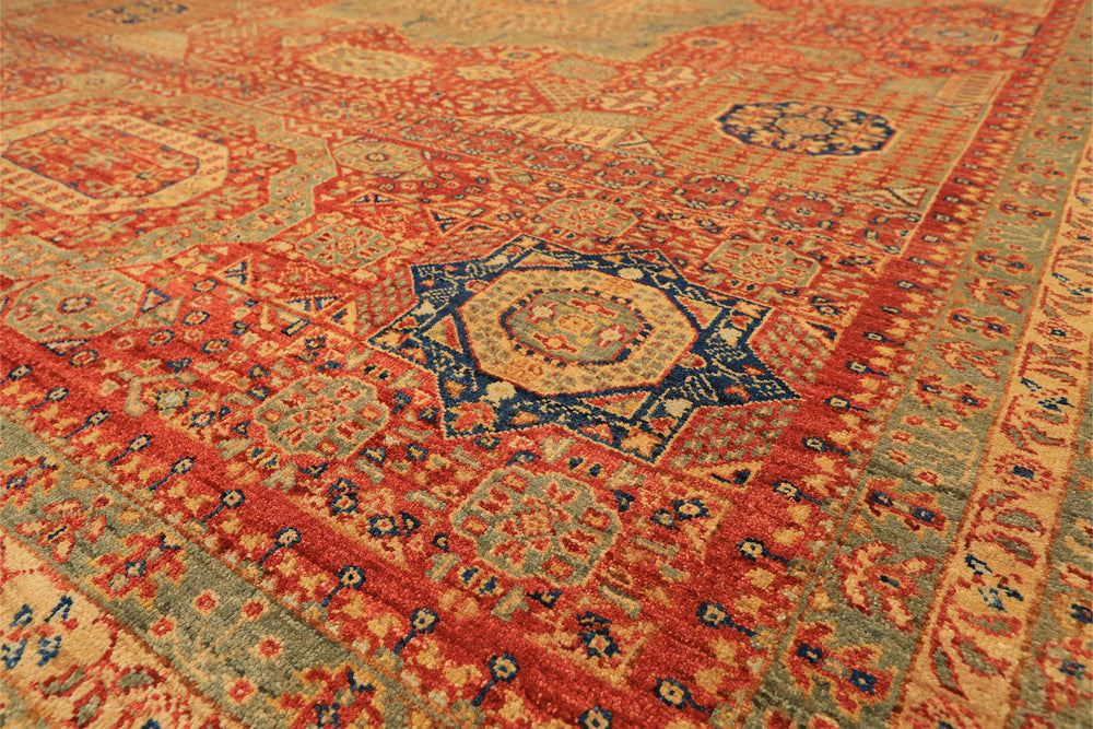 9x12 Burnt Orange, Gold, Celadone Color Hand Knotted Cairene Mamluk Wool Traditional Oriental Rug