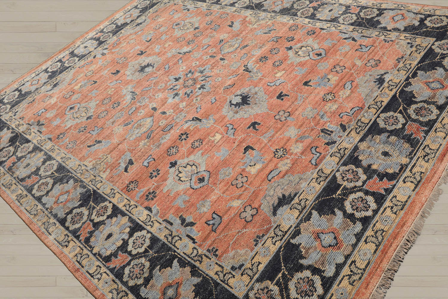 8x10 Rust, Blue, Tan Color Hand Knotted Oushak Wool Traditional Oriental Rug