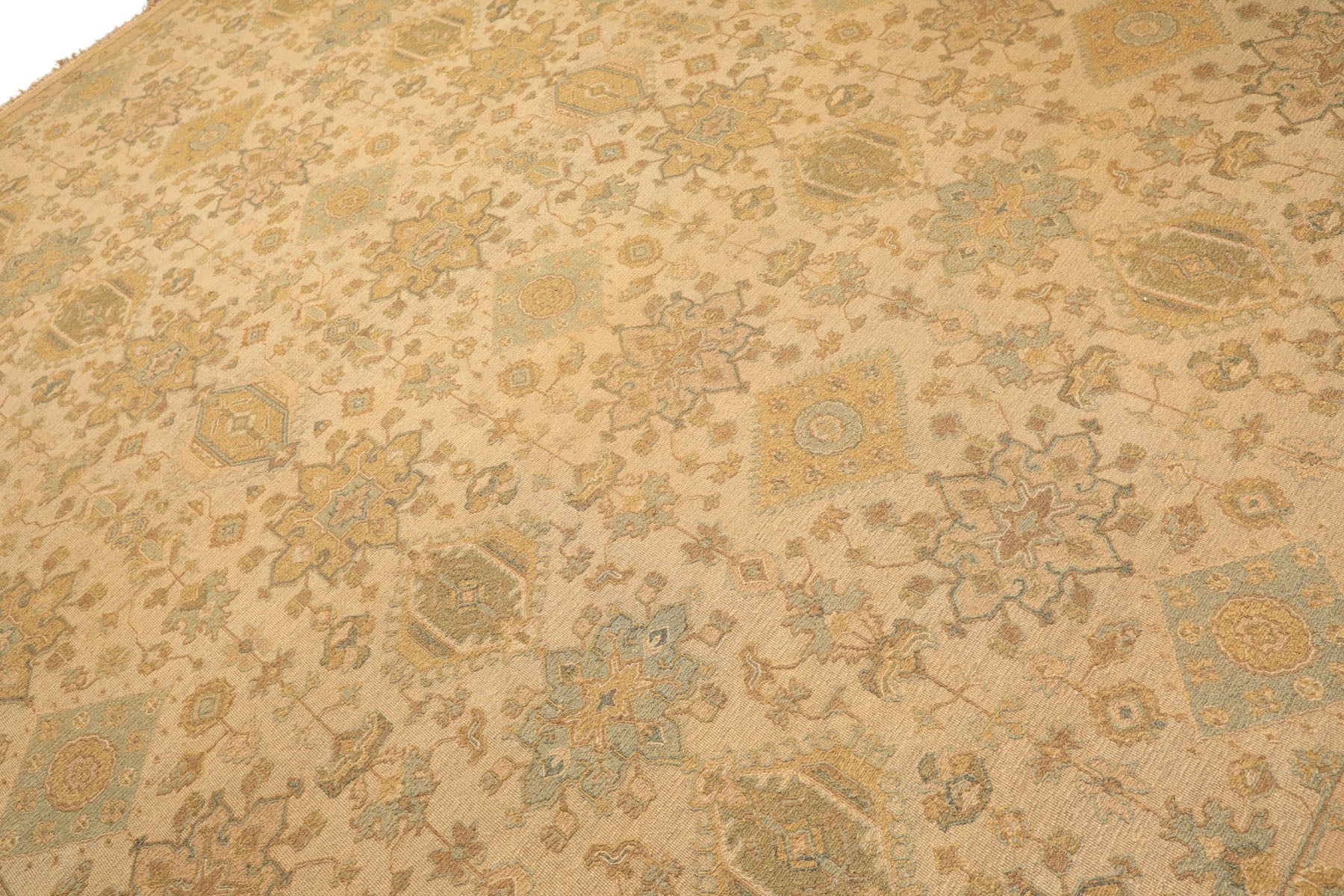9x12 Beige, Mint, Peach Color Hand Knotted Soumak Wool Transitional Oriental Rug