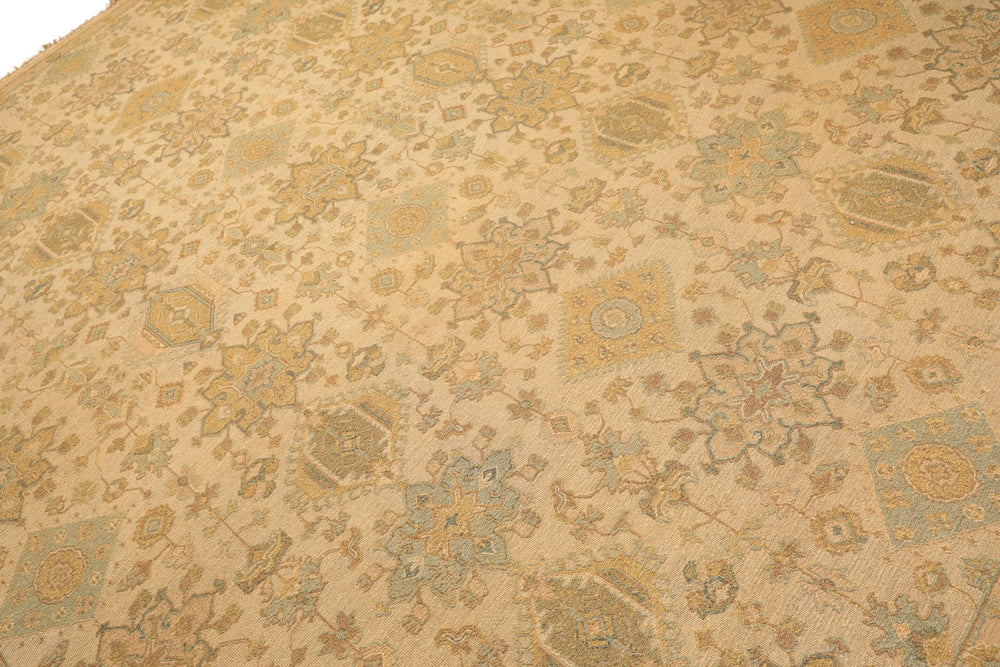 9x12 Beige, Mint, Peach Color Hand Knotted Soumak Wool Transitional Oriental Rug