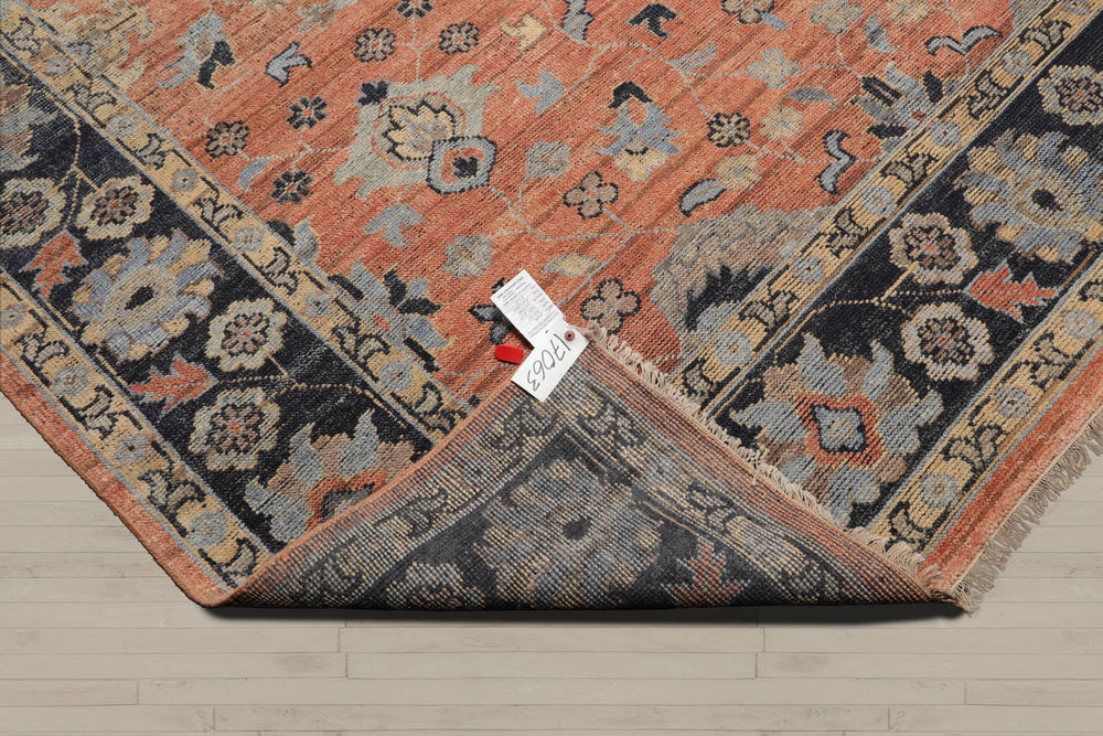 8x10 Rust, Blue, Tan Color Hand Knotted Oushak Wool Traditional Oriental Rug