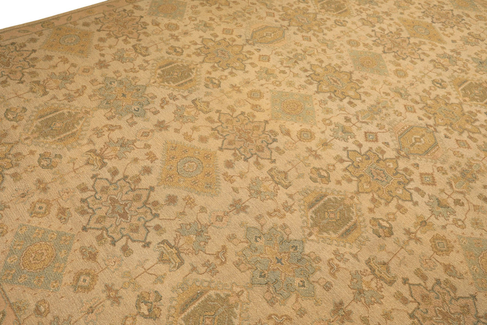 9x12 Beige, Mint, Peach Color Hand Knotted Soumak Wool Transitional Oriental Rug