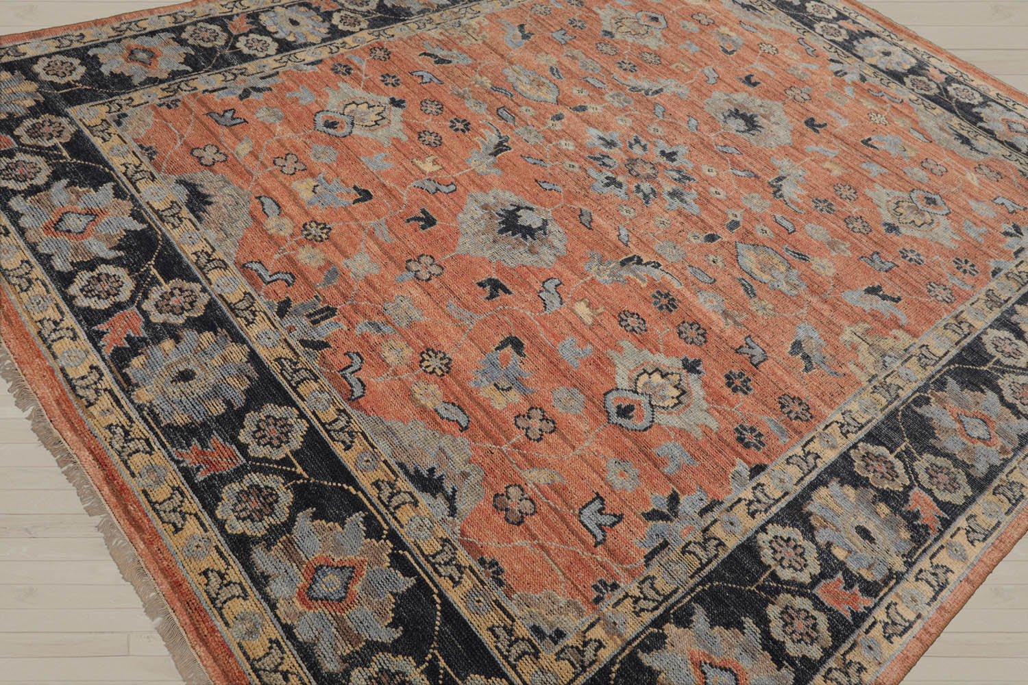 8x10 Rust, Blue, Tan Color Hand Knotted Oushak Wool Traditional Oriental Rug