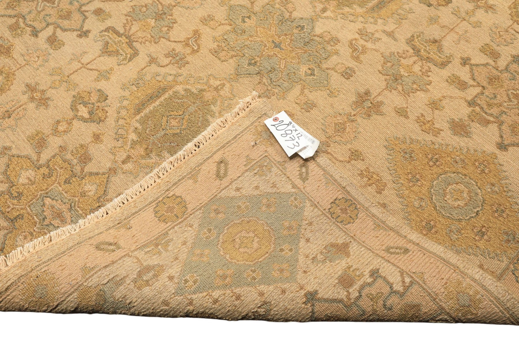 9x12 Beige, Mint, Peach Color Hand Knotted Soumak Wool Transitional Oriental Rug