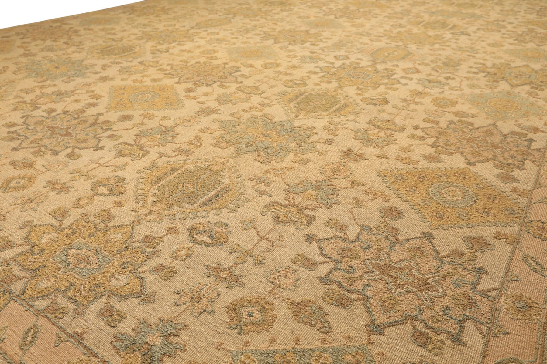 9x12 Beige, Mint, Peach Color Hand Knotted Soumak Wool Transitional Oriental Rug