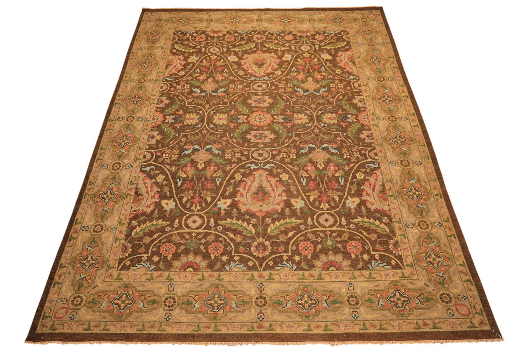 9x12 Brown, Taupe, Green Color Hand Knotted Soumak Wool Transitional Oriental Rug