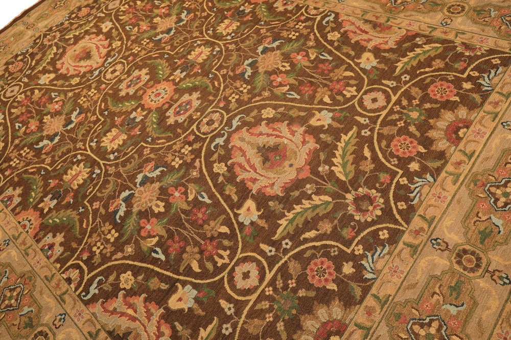 9x12 Brown, Taupe, Green Color Hand Knotted Soumak Wool Transitional Oriental Rug