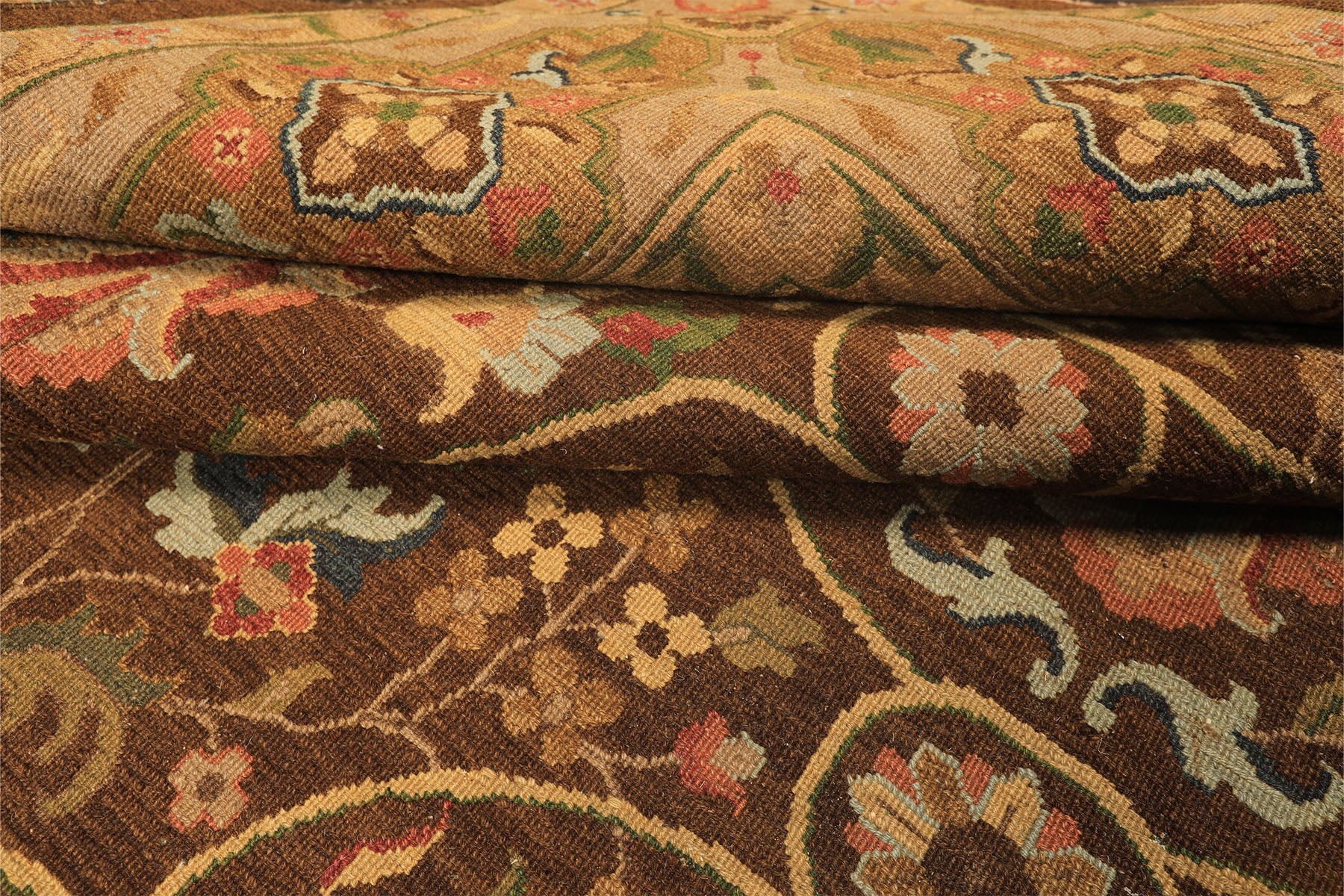 9x12 Brown, Taupe, Green Color Hand Knotted Soumak Wool Transitional Oriental Rug